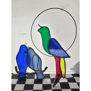 Stained Glass Bird Suncatcher Lot Handmade Window Hanging Decor 2pc